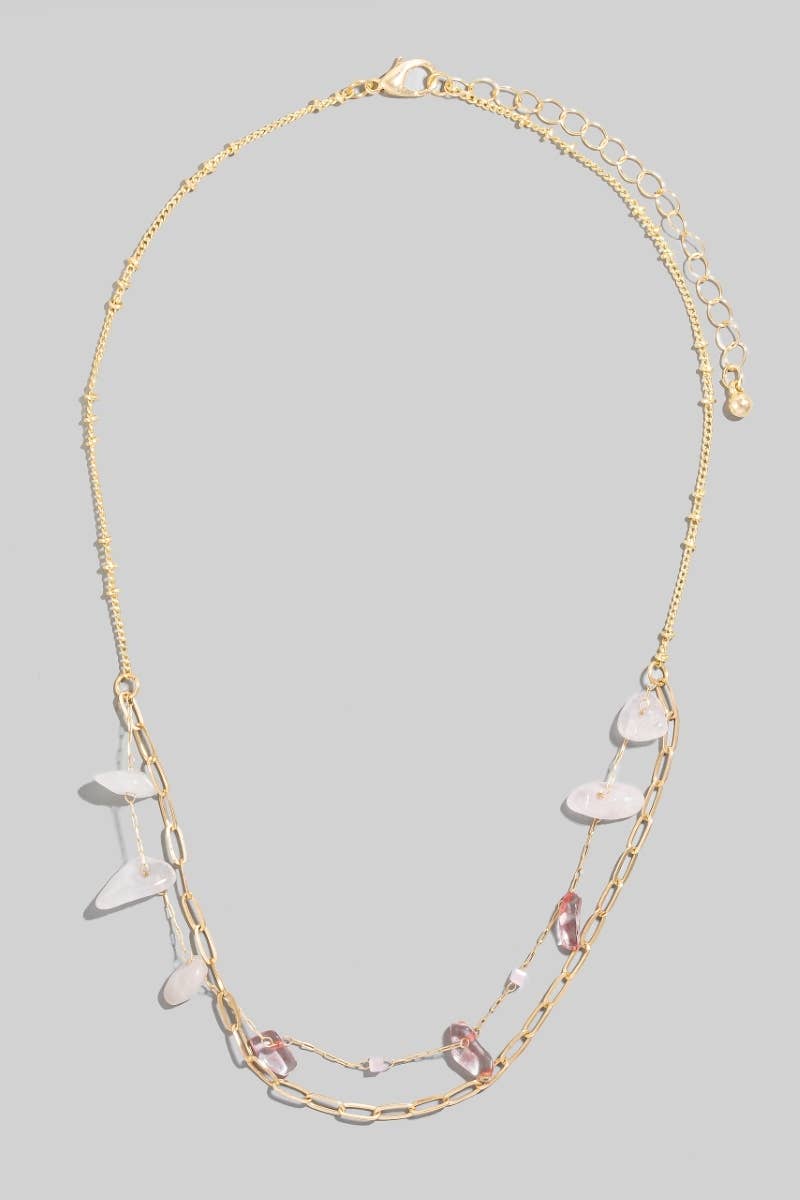Pebble Stones And Faceted Beads Layered Chain Necklace