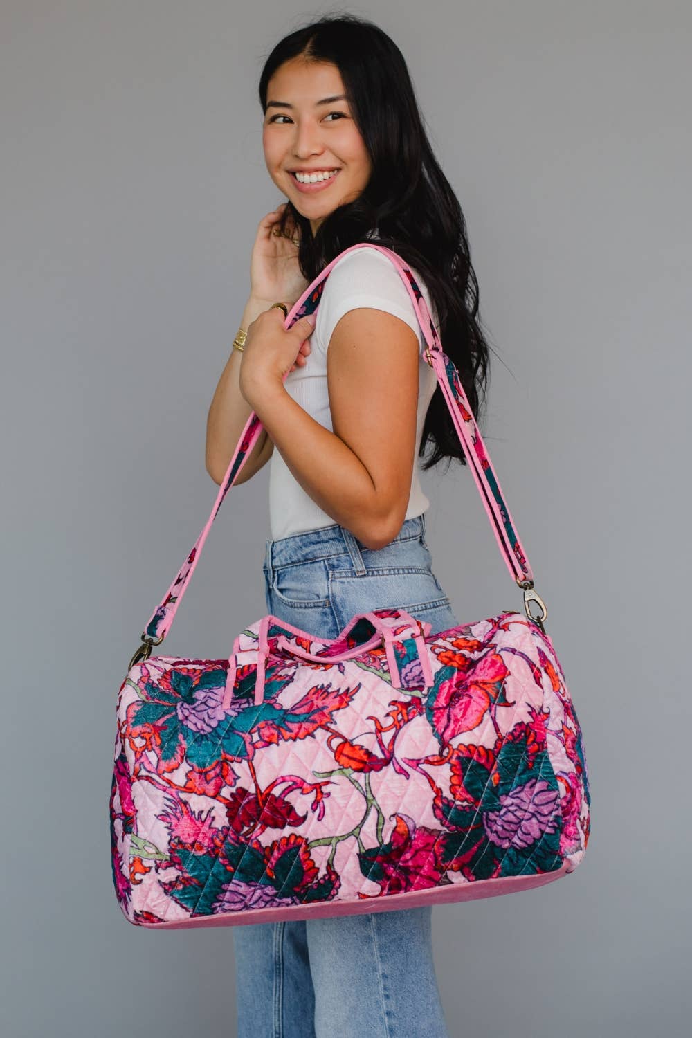 Lt. Pink & Multicolored Floral Duffel