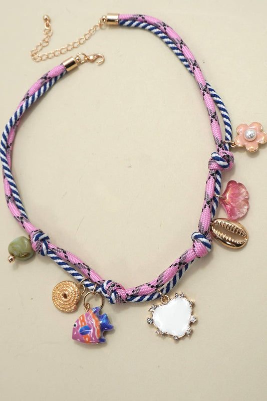 CORD CHARM-PORCELAIN FISH HEART FLOWER NECKLACE | 80N92299
