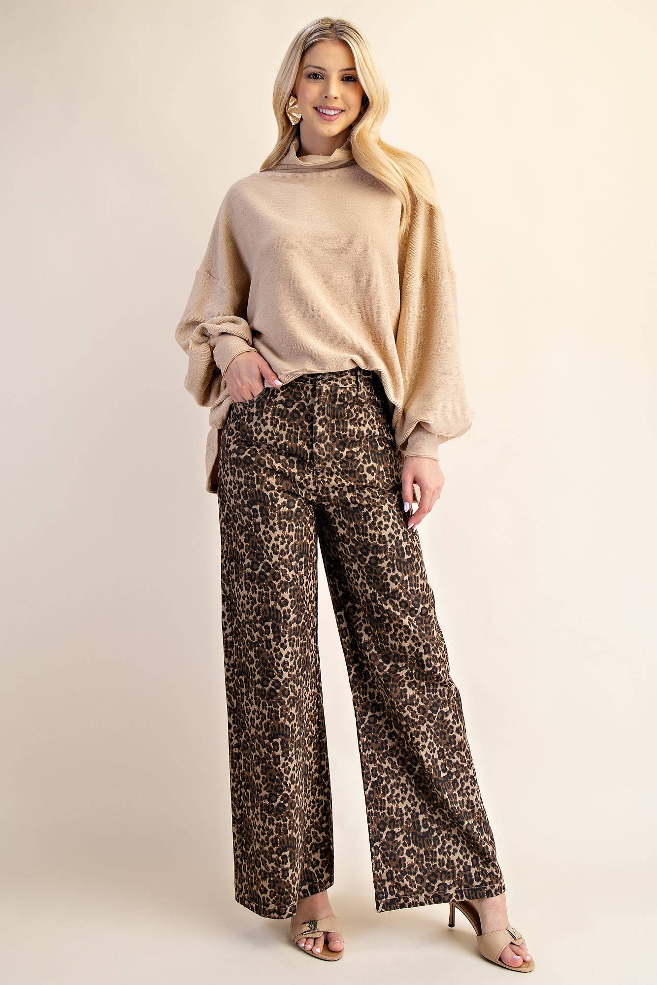 Mock Neck Balloon Sleeve Knit Top