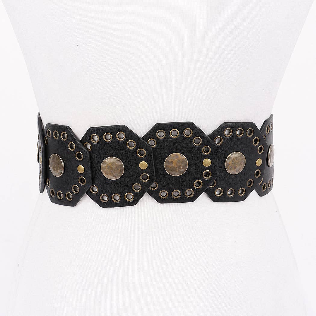 Multi Metal Round PU Vintage Belt  PB8817