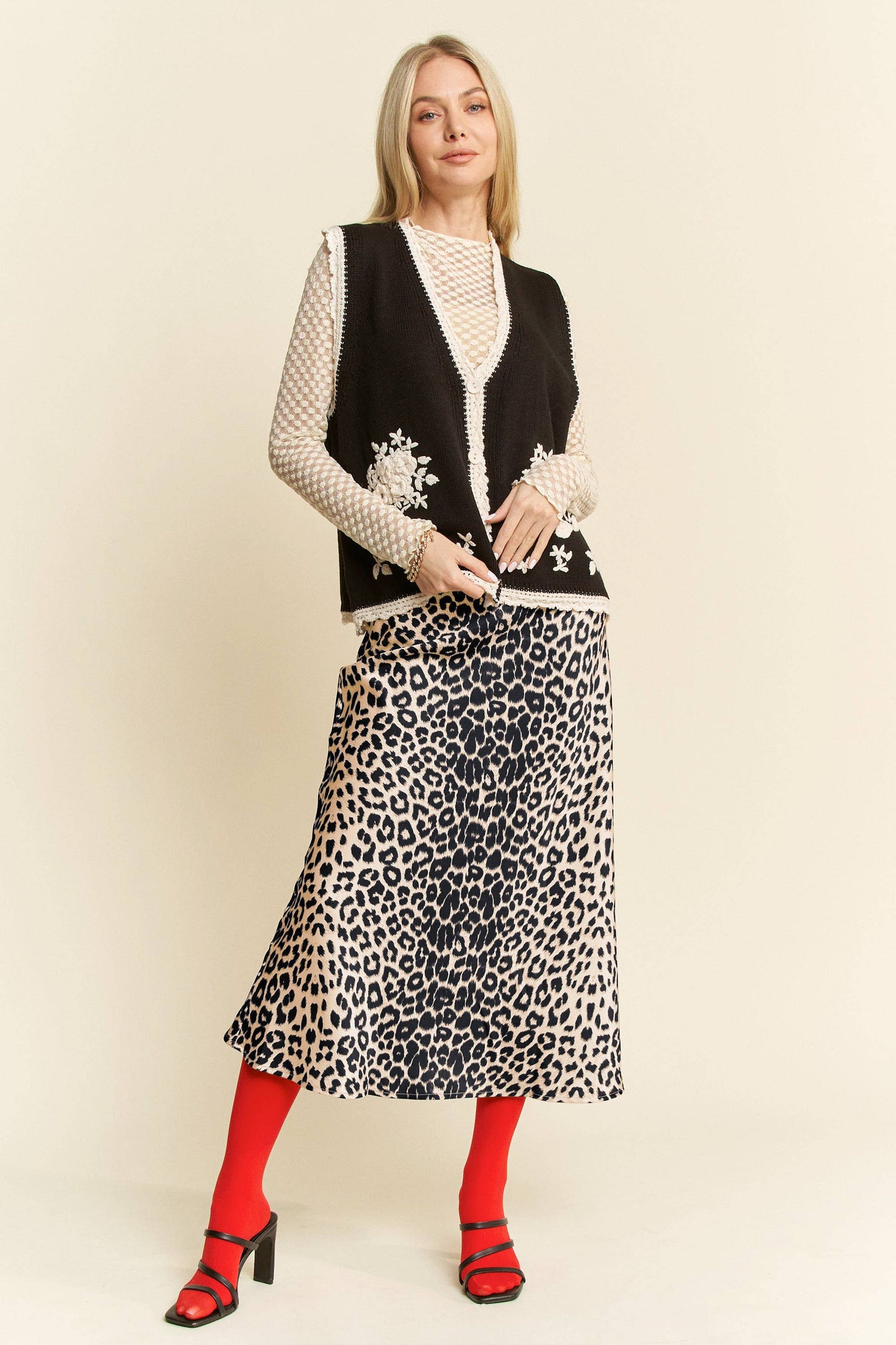 LEOPARD ANIMAL PRINT LONG LENGTH WAIST TIE  SKIRT
