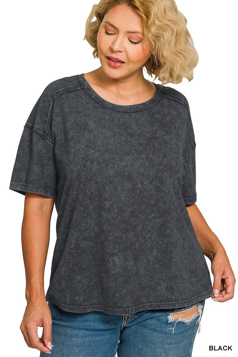 Plus Acid Washed Round Neck T-shirts