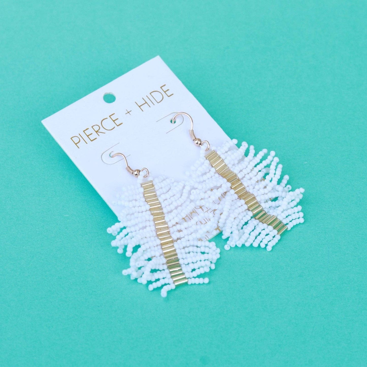 Pierce+Hide Custom White Beaded Palm Fringe Earring