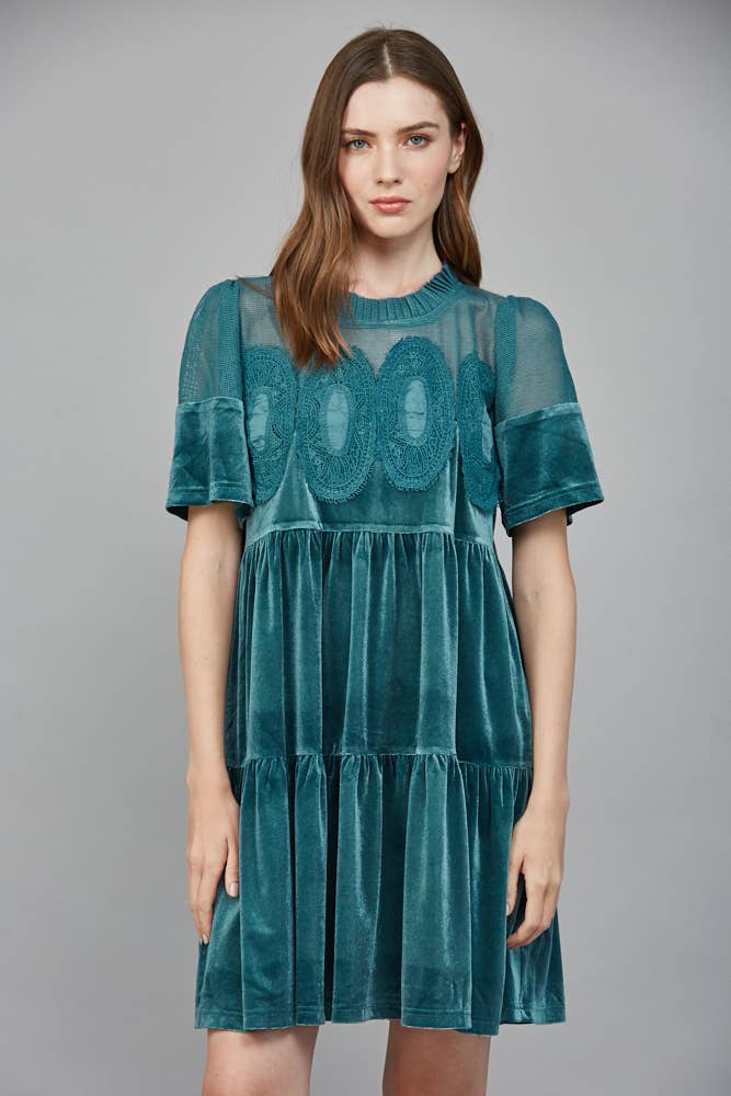 CONTRAST SHEER MESH W/ INTRICATE LACE DETAIL VELVET FD34144