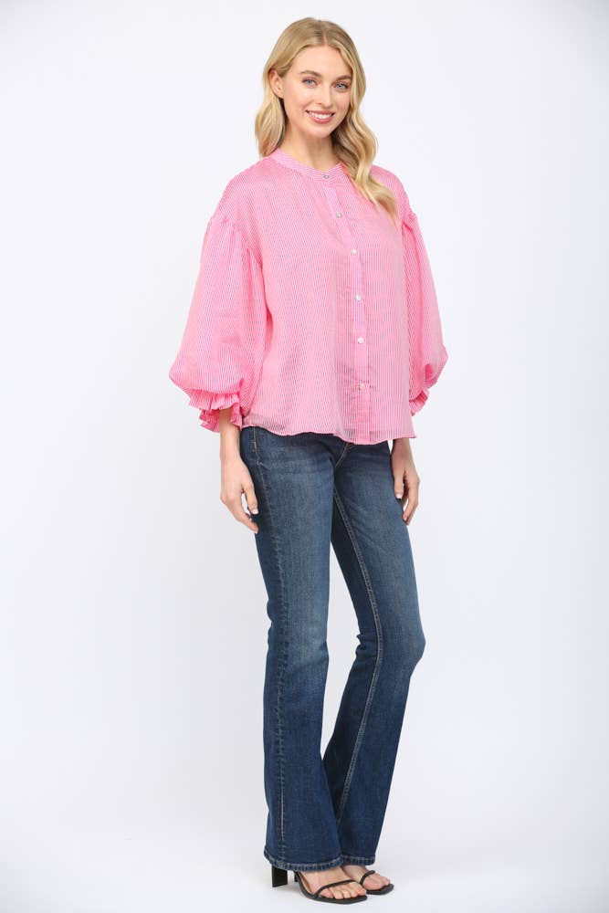 PINSTRIPE VOLUMINOUS BUBBLE SLV BLOUSE FT21230
