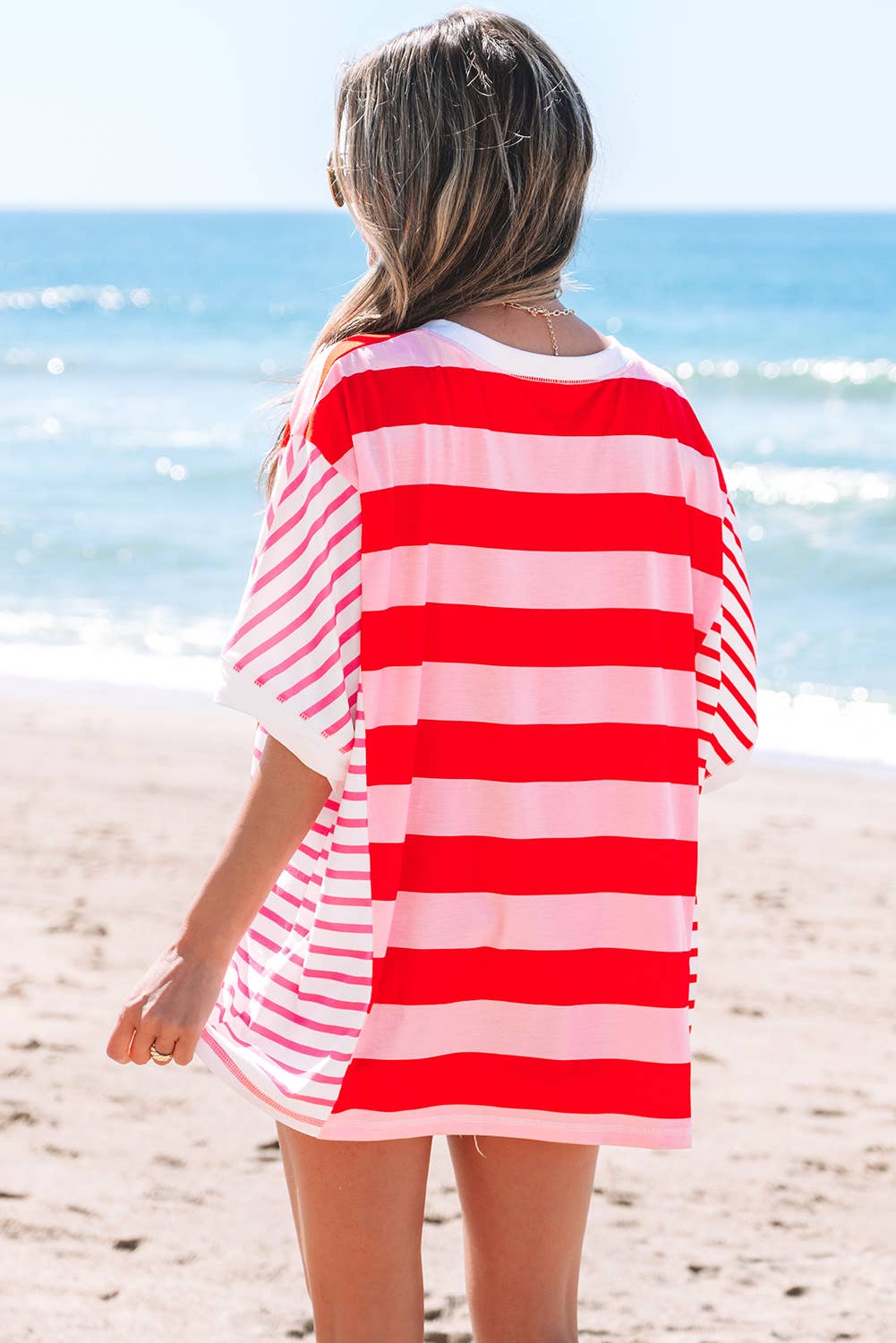 Stripe Patchwork Side Split Oversized Top