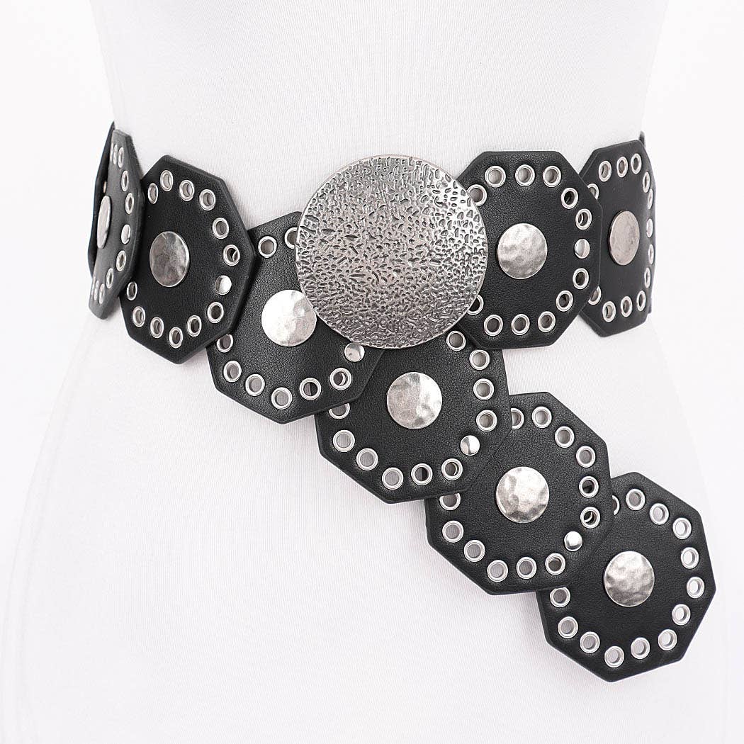 Multi Metal Round PU Vintage Belt  PB8817