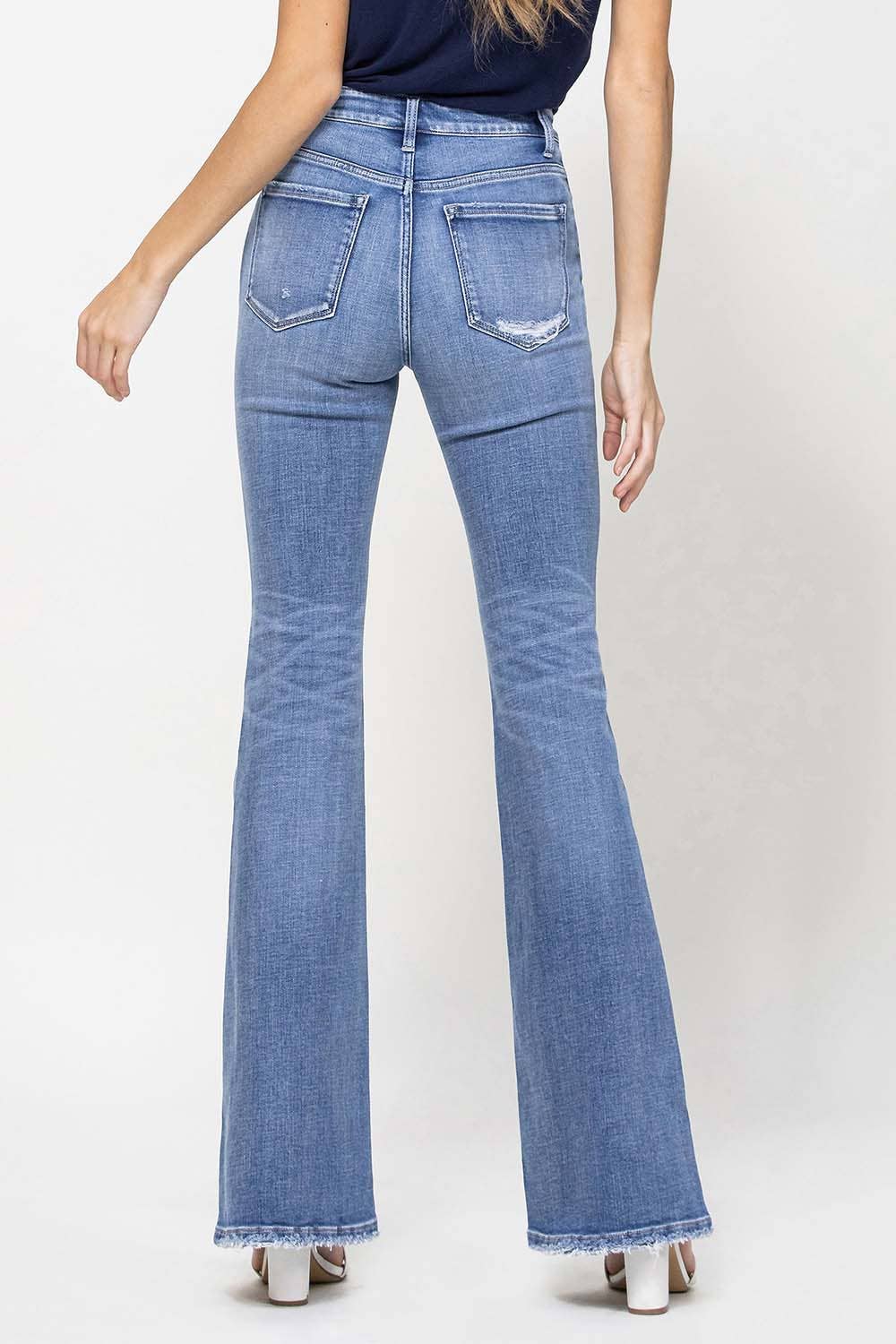 HIGH RISE DISTRESSED FLARE JEANS F4217
