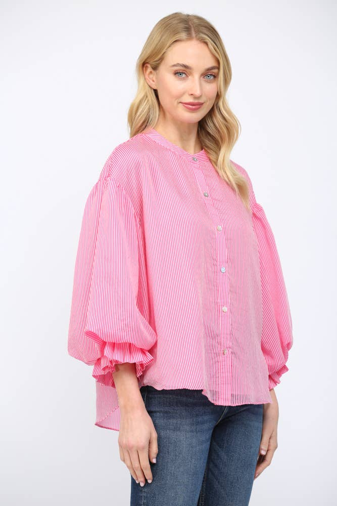 PINSTRIPE VOLUMINOUS BUBBLE SLV BLOUSE FT21230