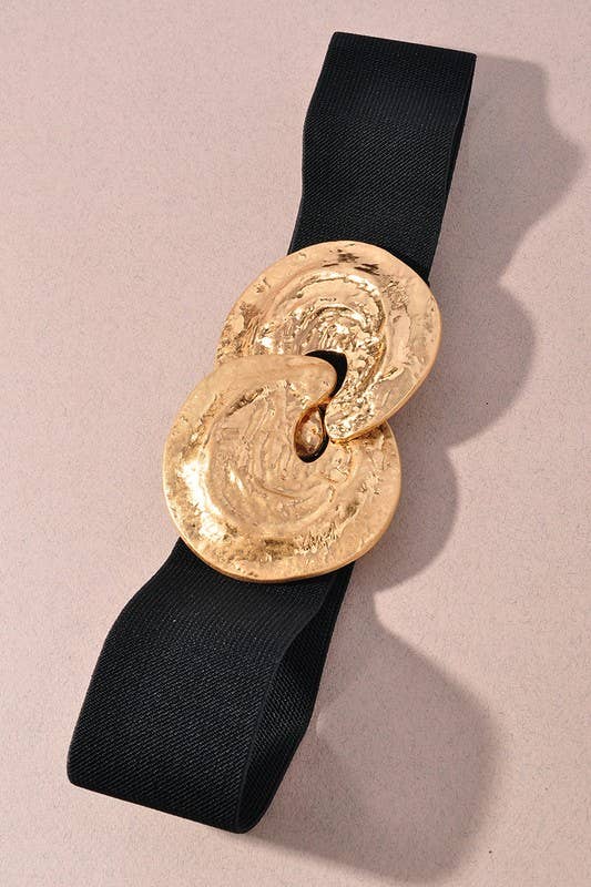 Hammered Gold Buckle Elastic Belt