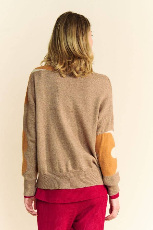 FLORAL ROUND NECK LONG SLEEVE LOOSE FIT SWEATER