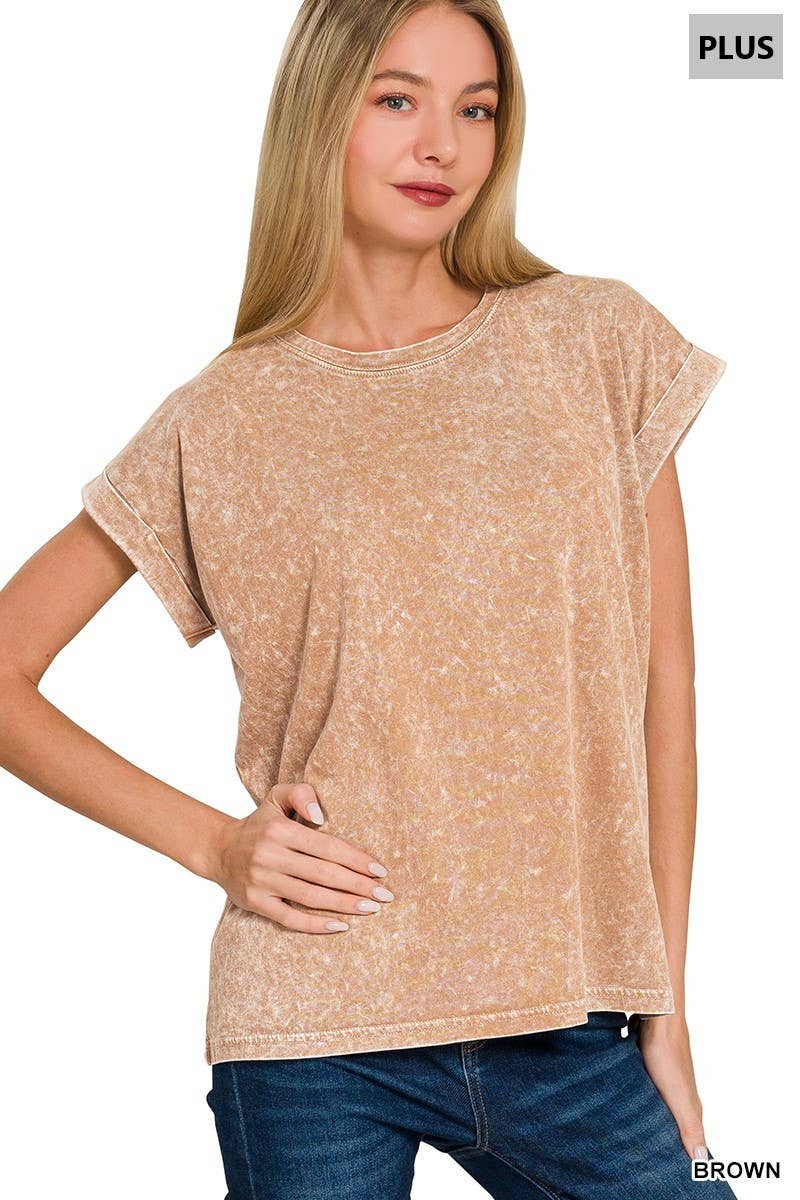 Plus Halo Washed Cuffed Short Sleeve Tee