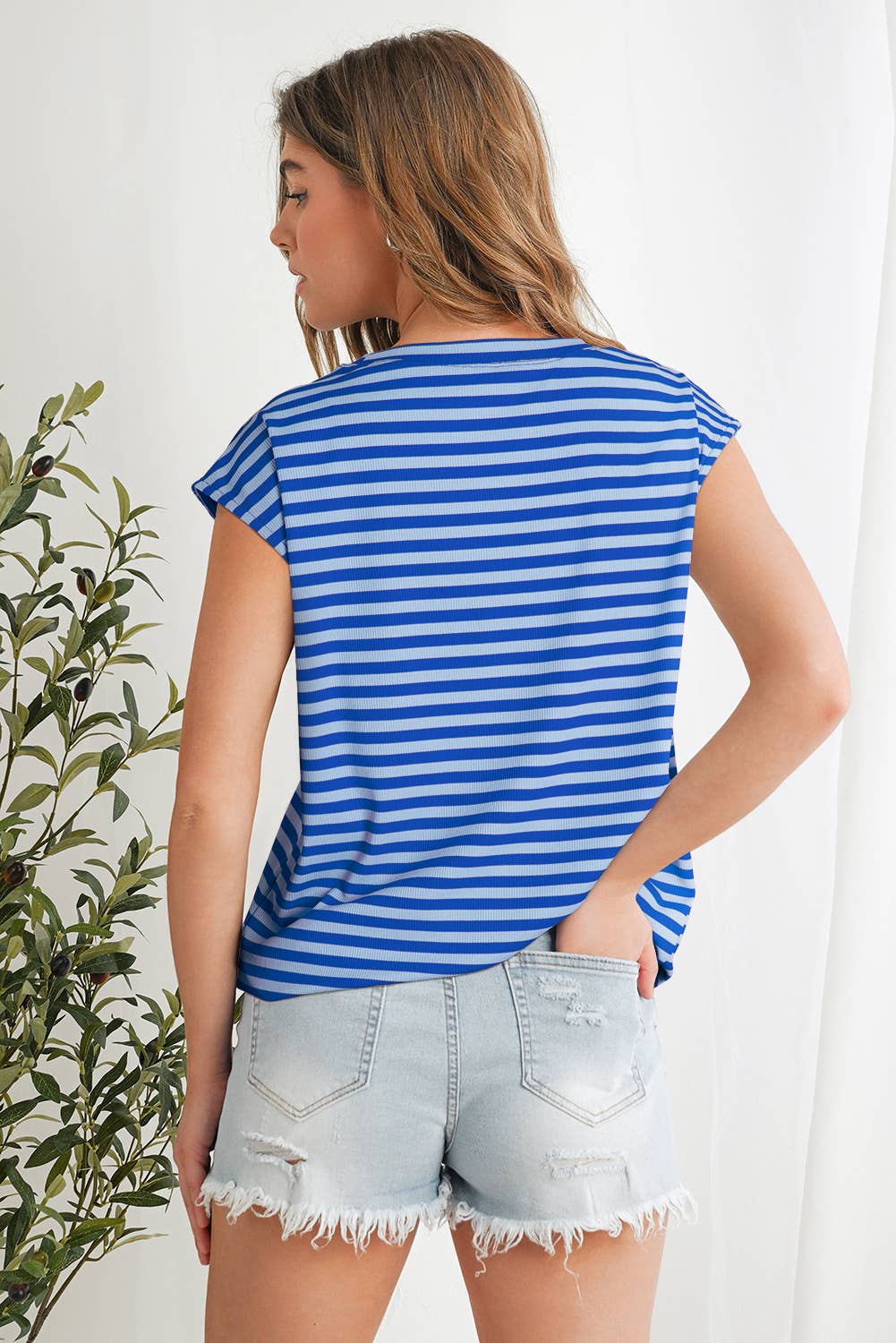 Stripe Ribbed Cap Top