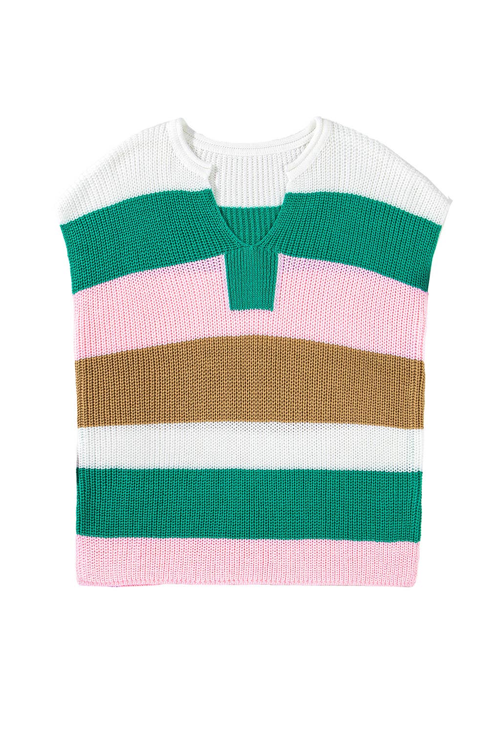 Color Block Notch V Neck Sweater