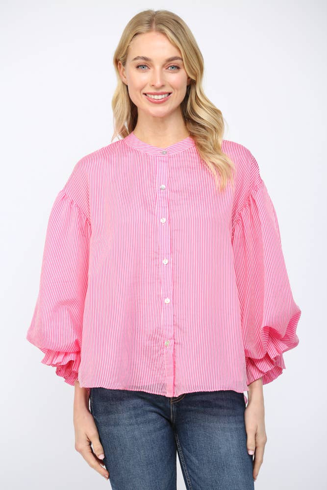 PINSTRIPE VOLUMINOUS BUBBLE SLV BLOUSE FT21230