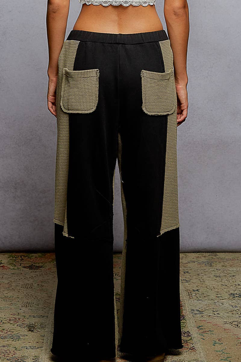 Solid pattern French terry stud detail wide fit knit pants