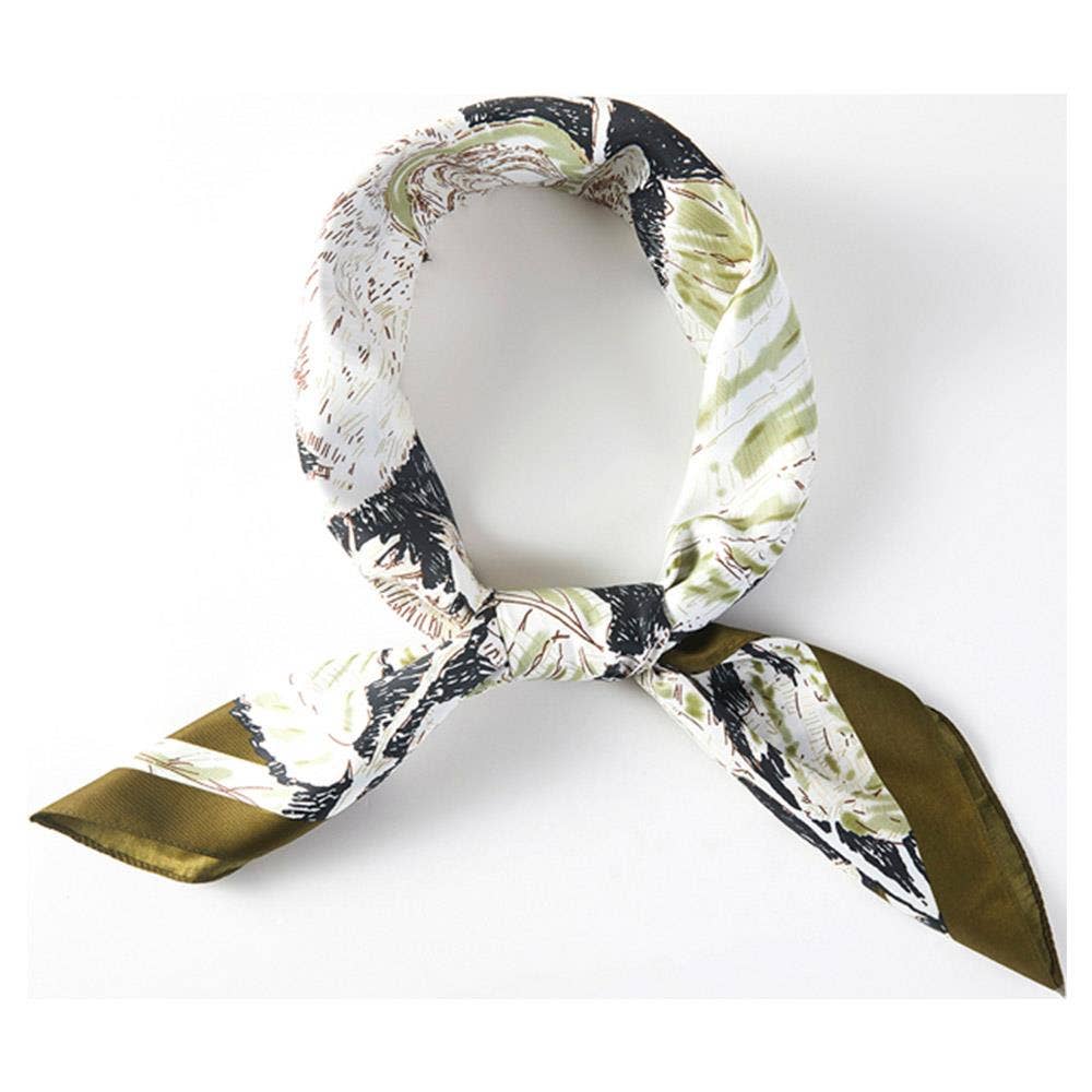ABSTRACT FLORAL PRINT SILKY BANDANA SQUARE NECK SCARF