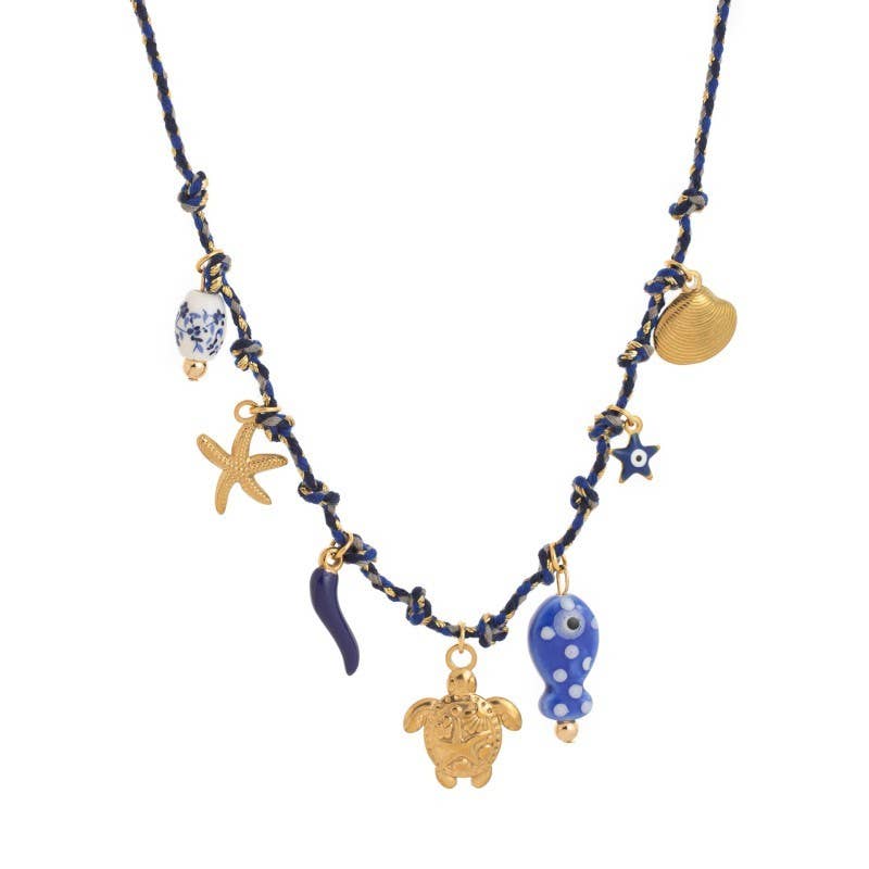 18K STAINLESS STEEL CORDED CHARM NECKLACE | 40NK9554