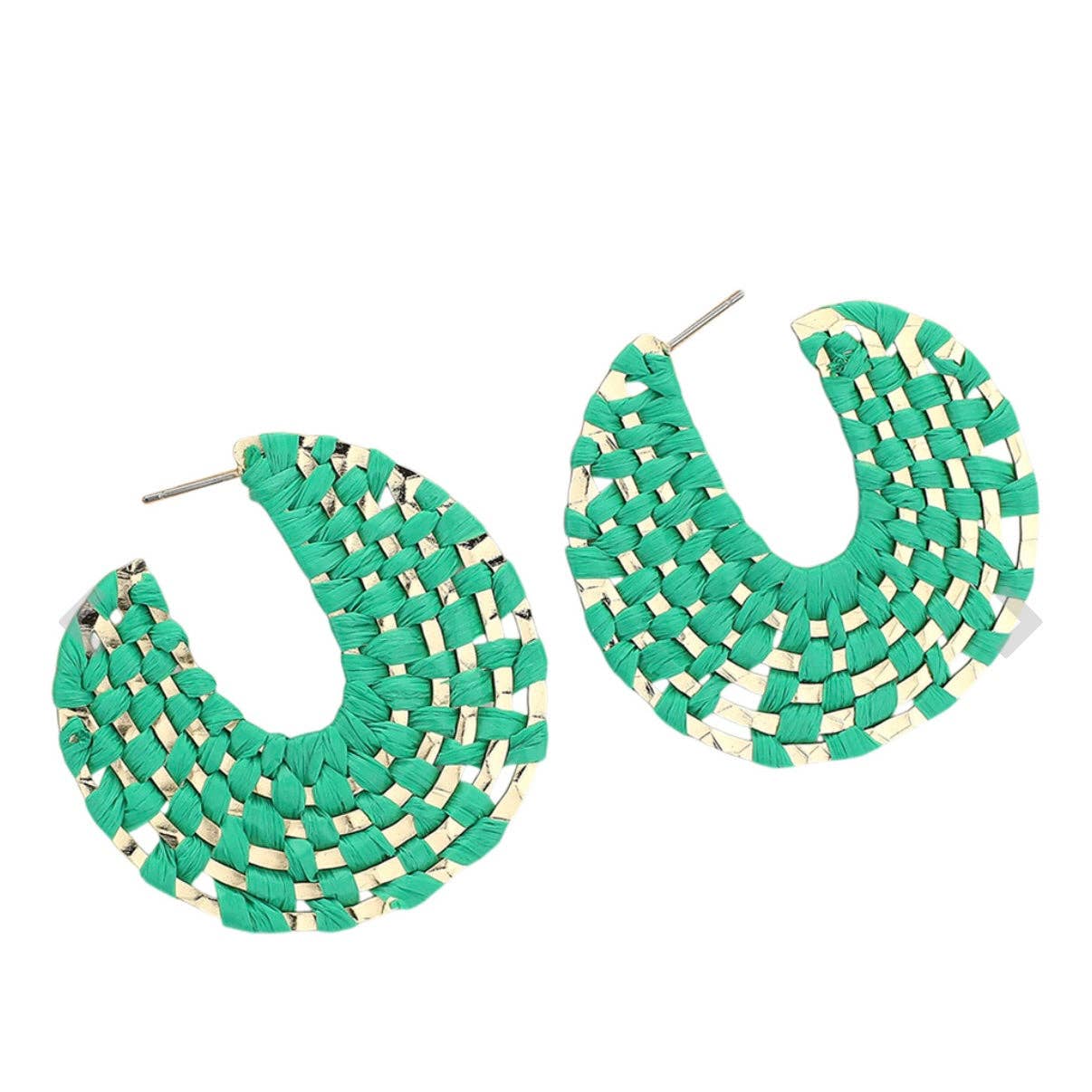 Pierce+Hide Green + Gold Raffia Wrapped Hoop Earrings