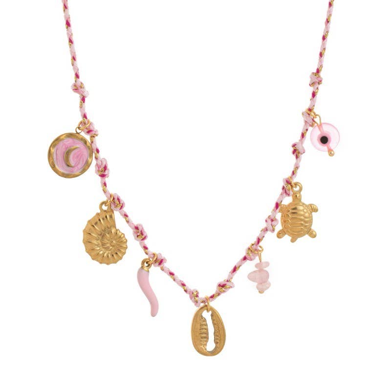 18K STAINLESS STEEL CORDED CHARM NECKLACE | 40NK9554