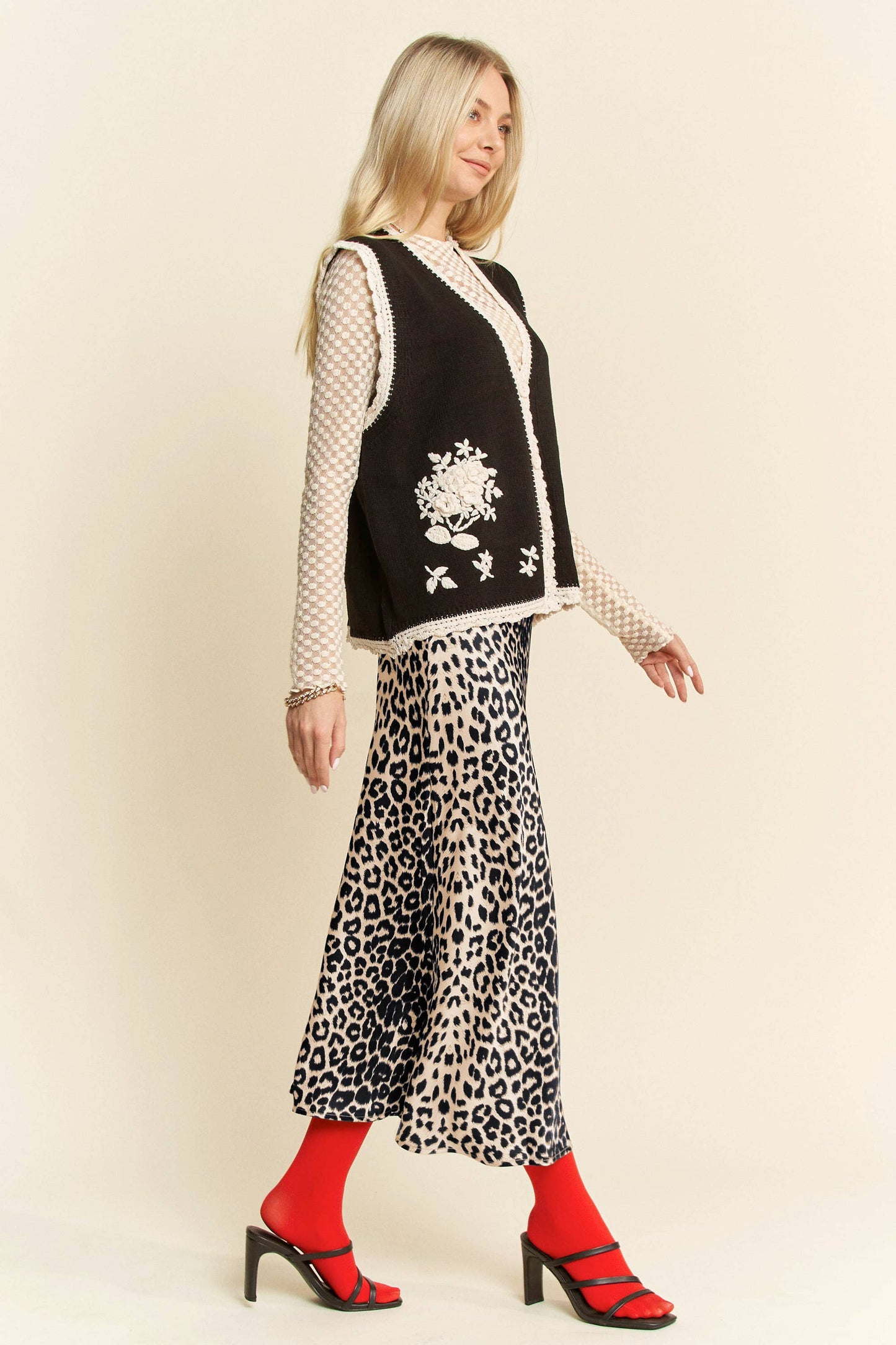 LEOPARD ANIMAL PRINT LONG LENGTH WAIST TIE  SKIRT