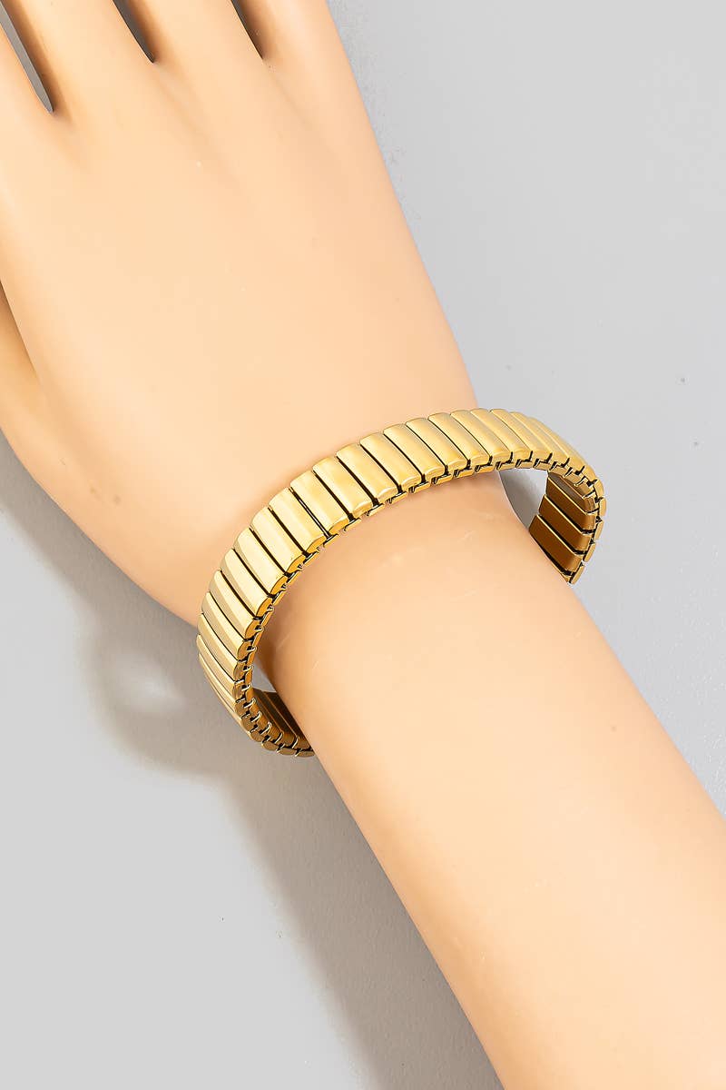 Stainless Steel Metallic Rectangle Bars Elastic Bracelet