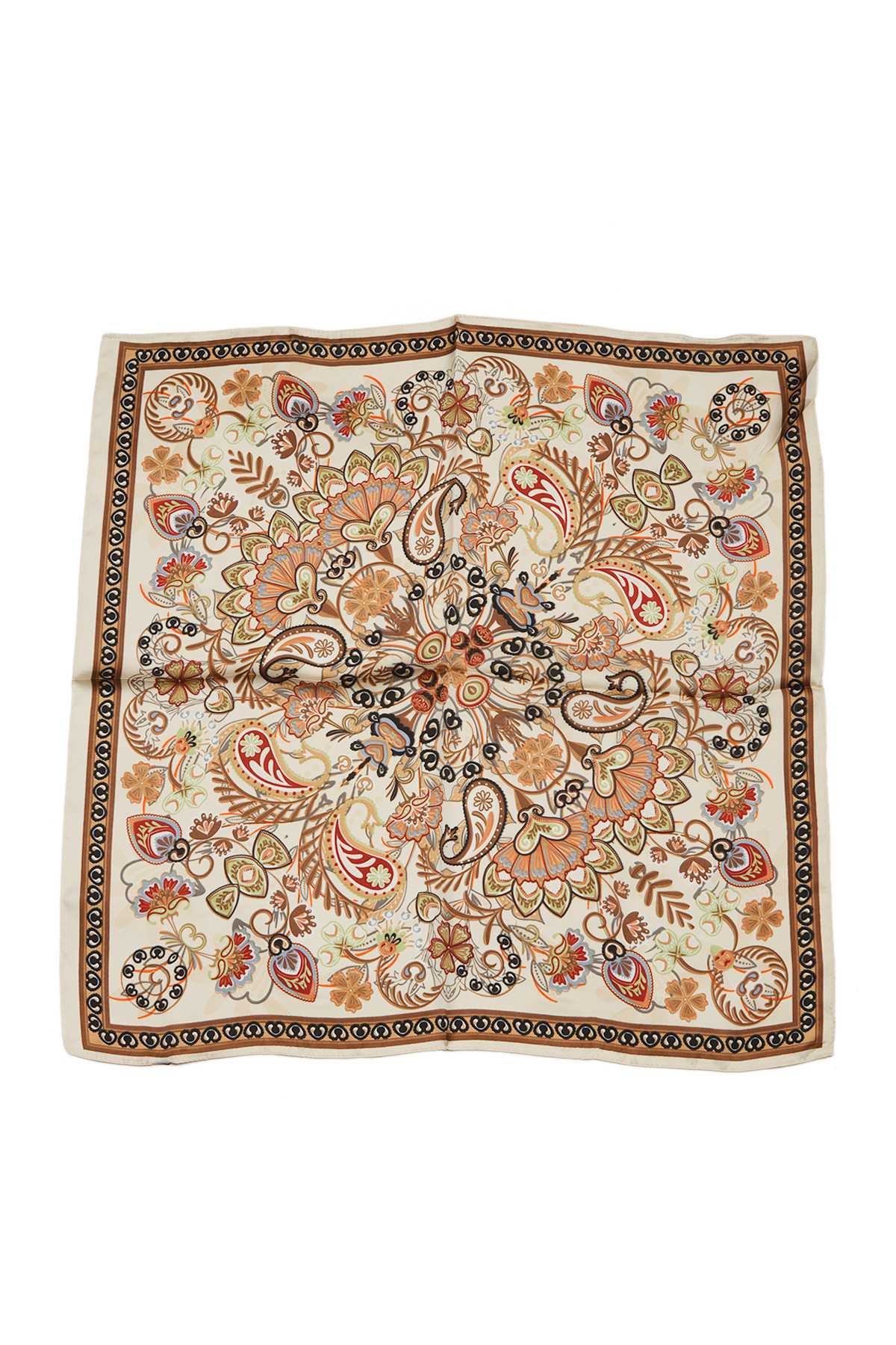 SQUARE ORNAMENT WITH FLOWERS PRINT BANDANA SCARF