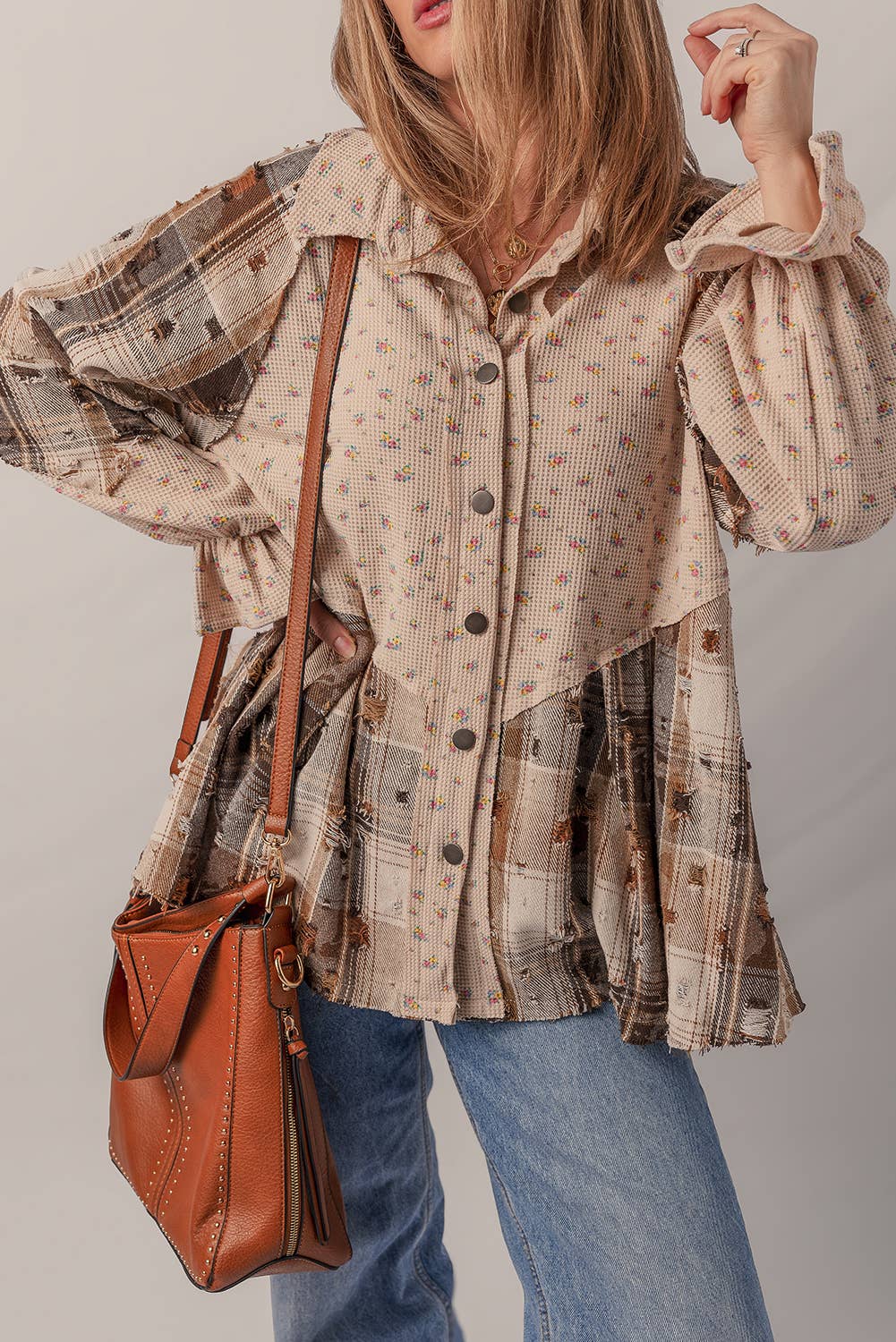 Patchwork Distressed Shacket