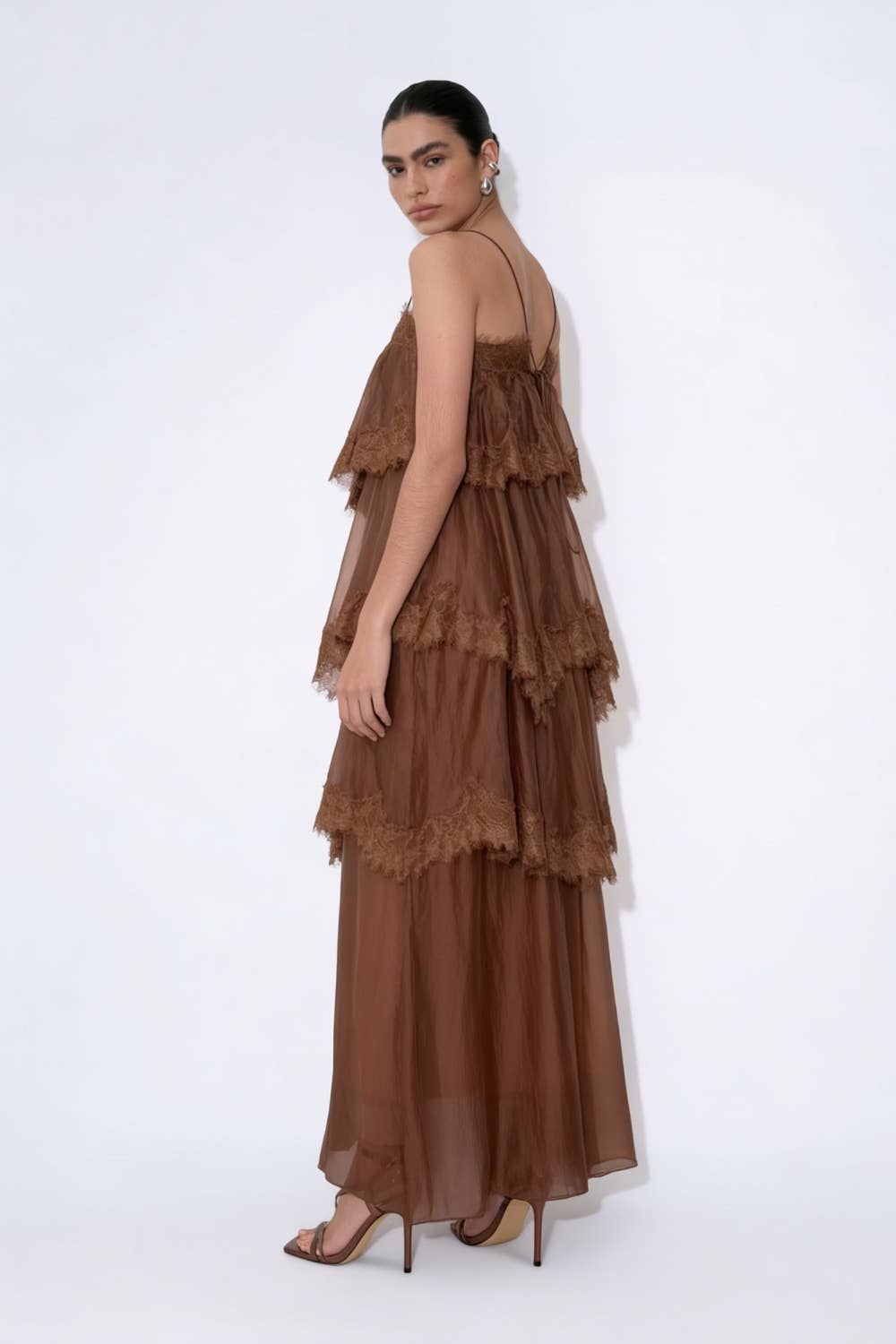 Coco Brown Ruffle Maxi Dress