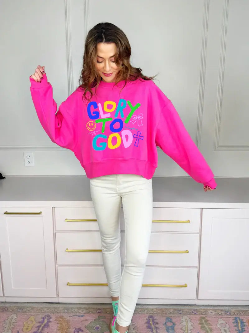 Glory To God Pink Crop Sweatshirt