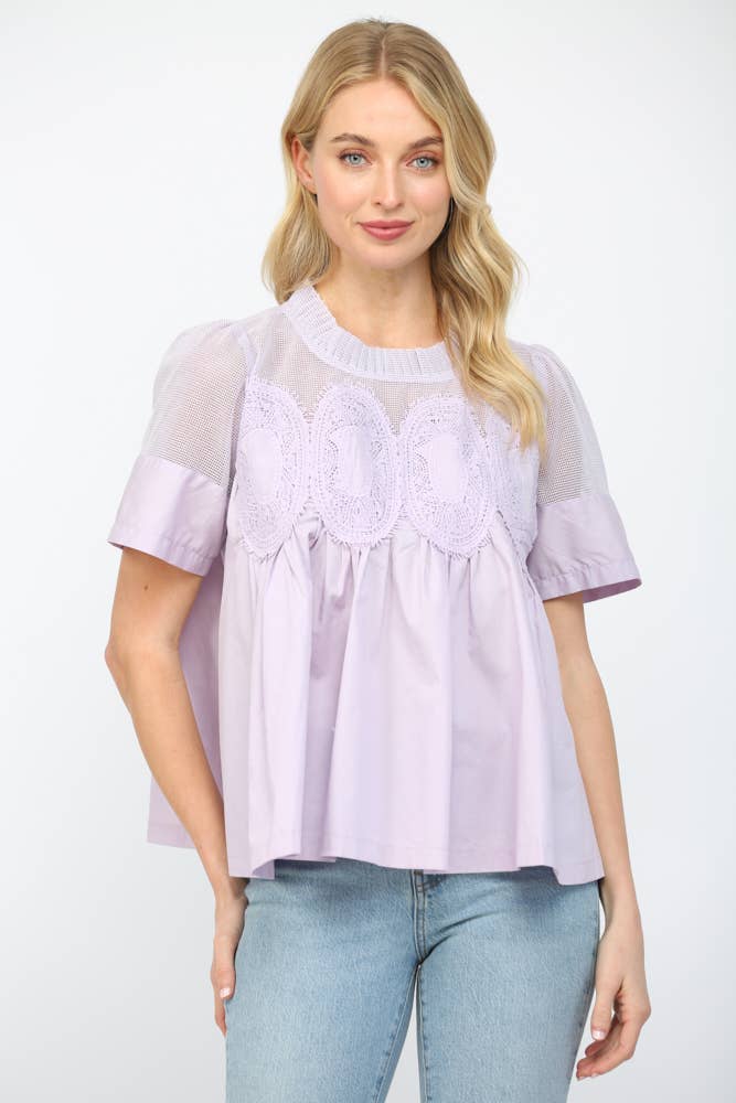 MESH COMBINED TOP WITH APPLIQUE FT25353