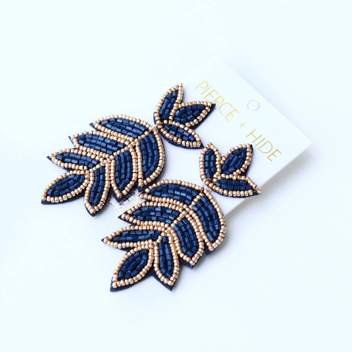 Pierce+Hide Custom Navy Beaded Fleur De Lis Earring