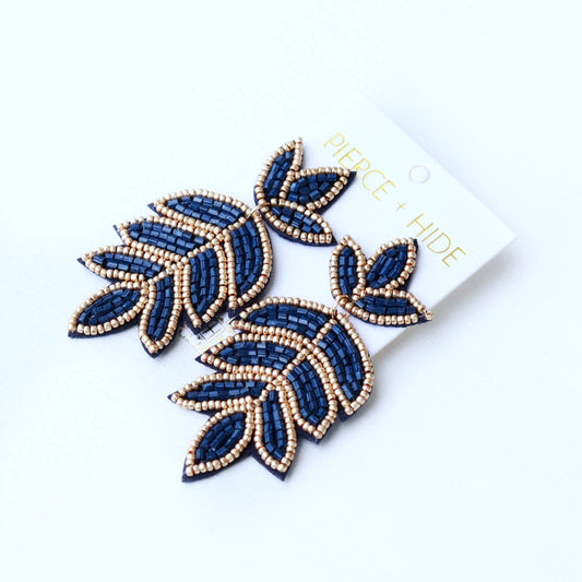 Pierce+Hide Custom Navy Beaded Fleur De Lis Earring