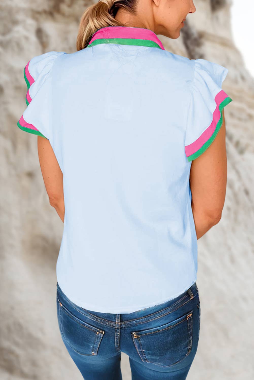 Colorblock Ruffle Sleeve Top