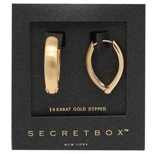 SECRET BOX BRUSHED METAL HOOP GOLD DIPPED EARRING 90