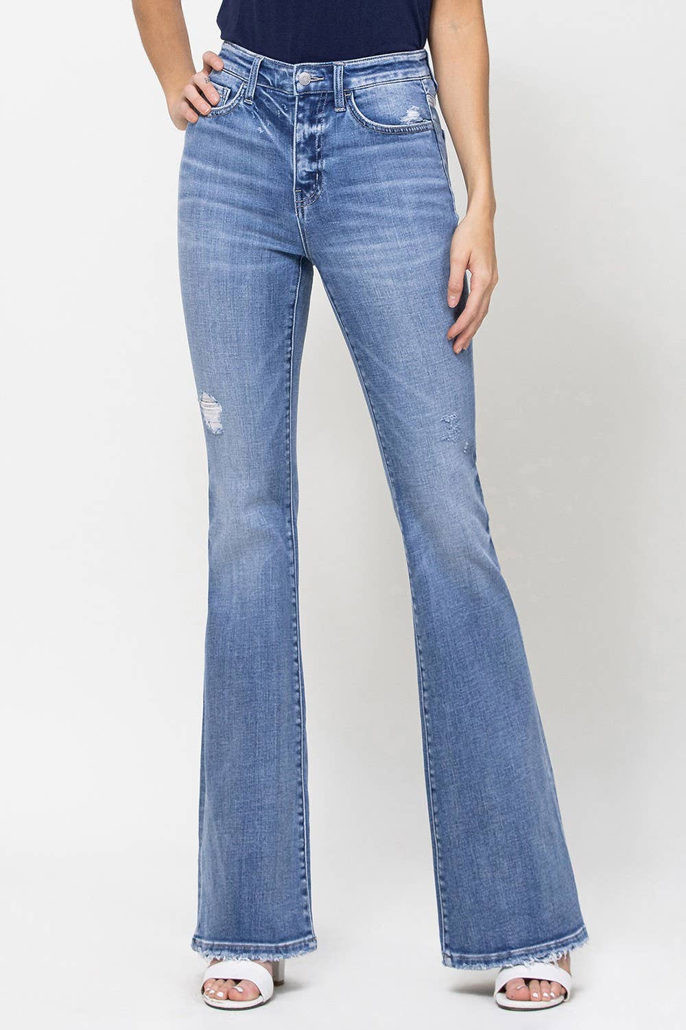 HIGH RISE DISTRESSED FLARE JEANS F4217