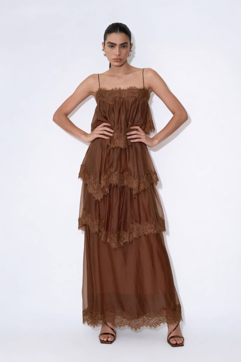 Coco Brown Ruffle Maxi Dress