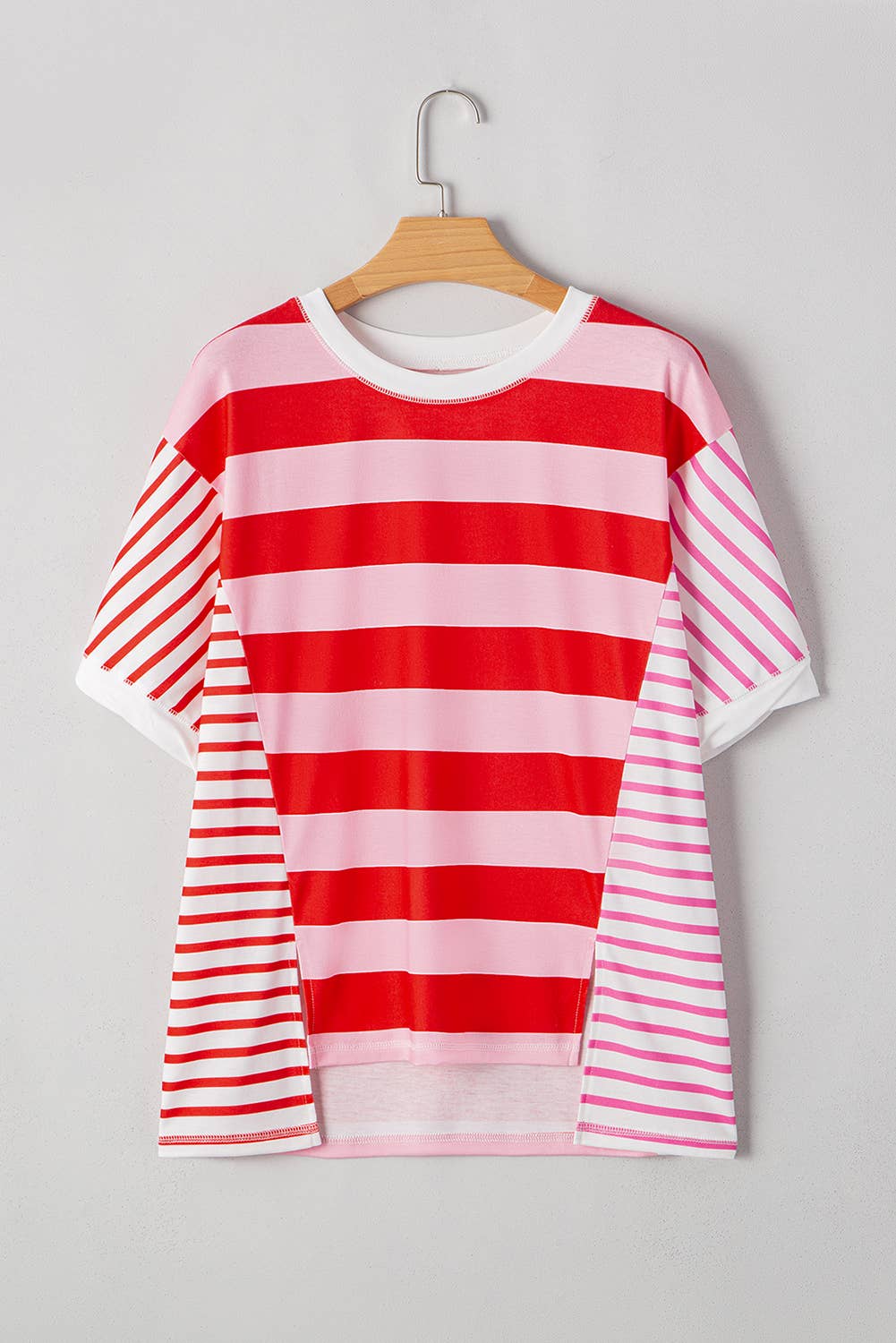 Stripe Patchwork Side Split Oversized Top