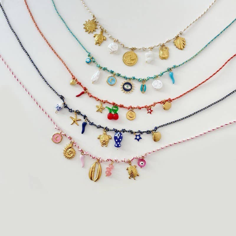 18K STAINLESS STEEL CORDED CHARM NECKLACE | 40NK9554