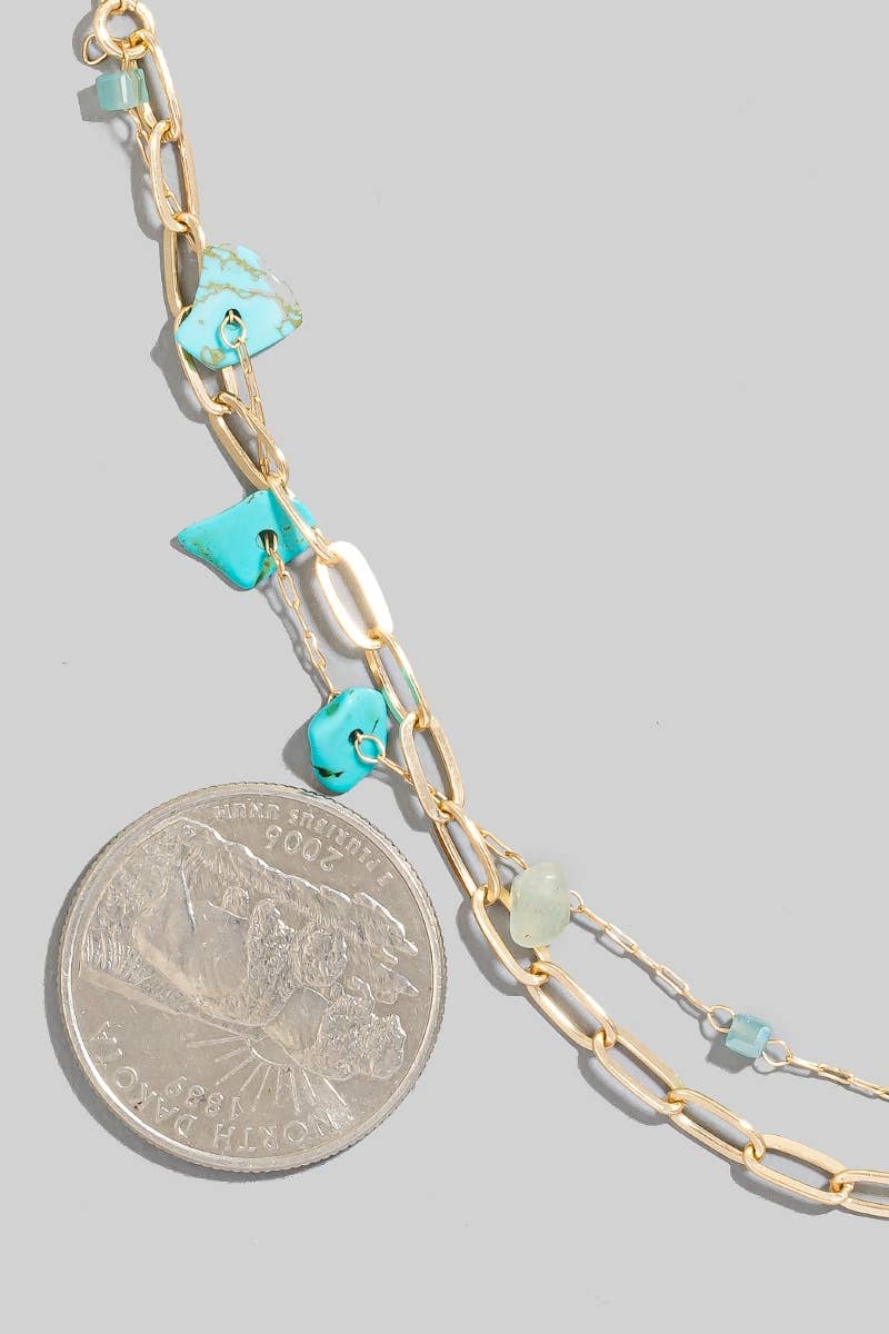 Pebble Stones And Faceted Beads Layered Chain Necklace