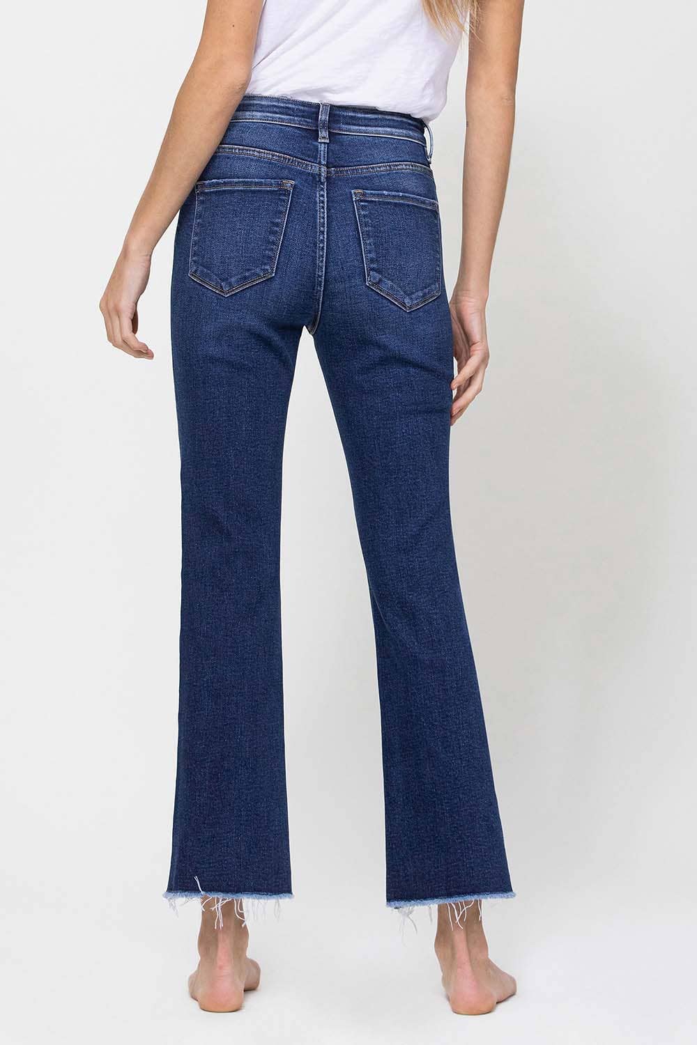 HIGH RISE RAW STEP HEM CROP MINI FLARE JEANS F4389
