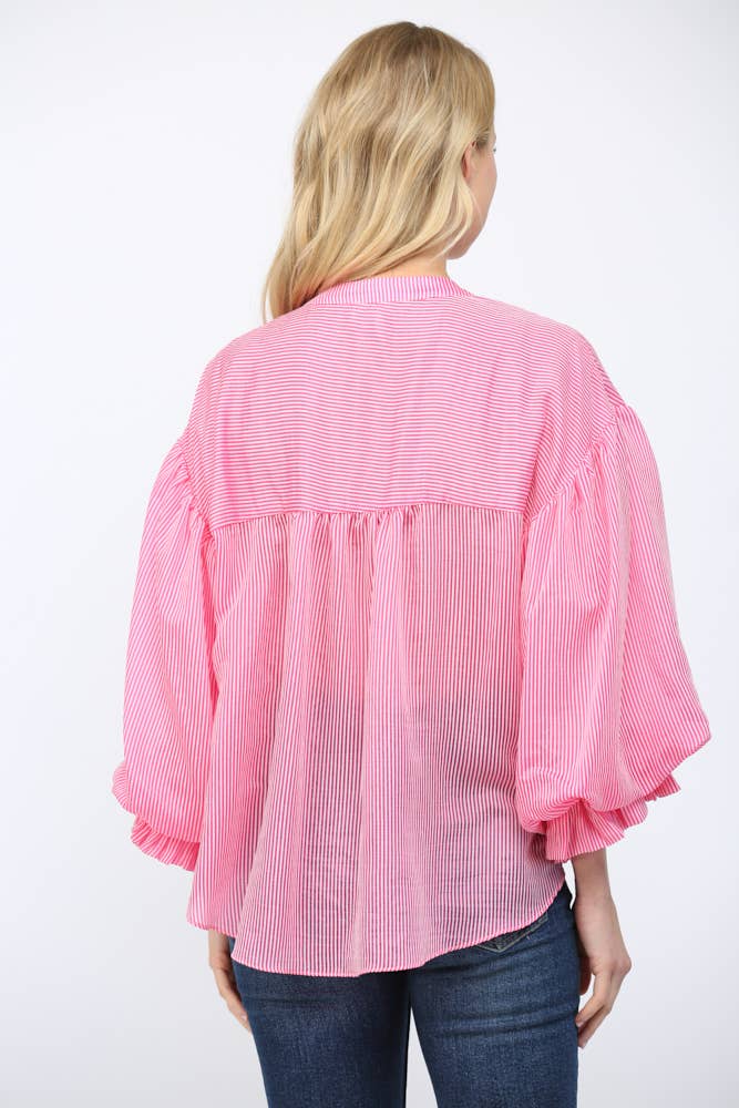 PINSTRIPE VOLUMINOUS BUBBLE SLV BLOUSE FT21230