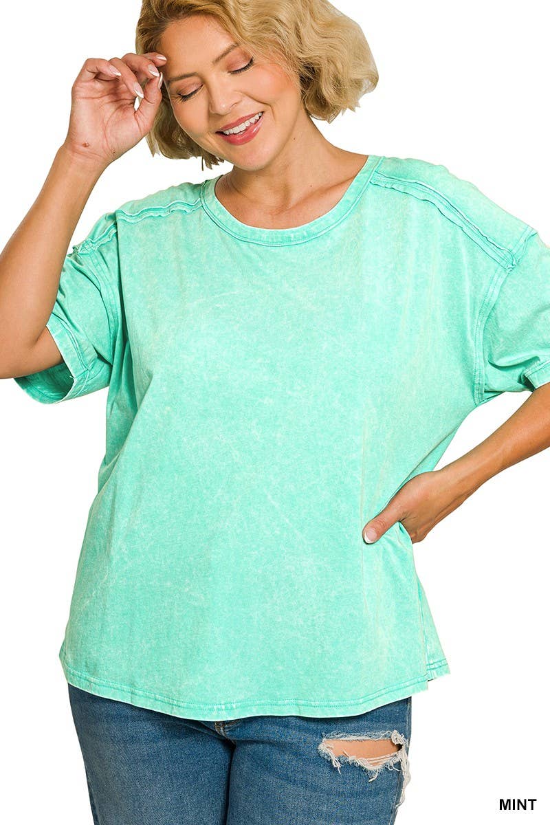 Plus Acid Washed Round Neck T-shirts