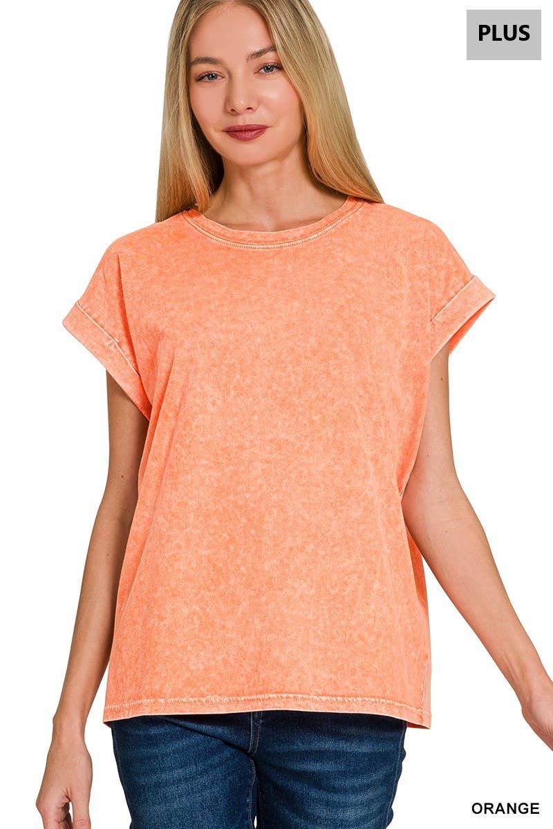 Plus Halo Washed Cuffed Short Sleeve Tee