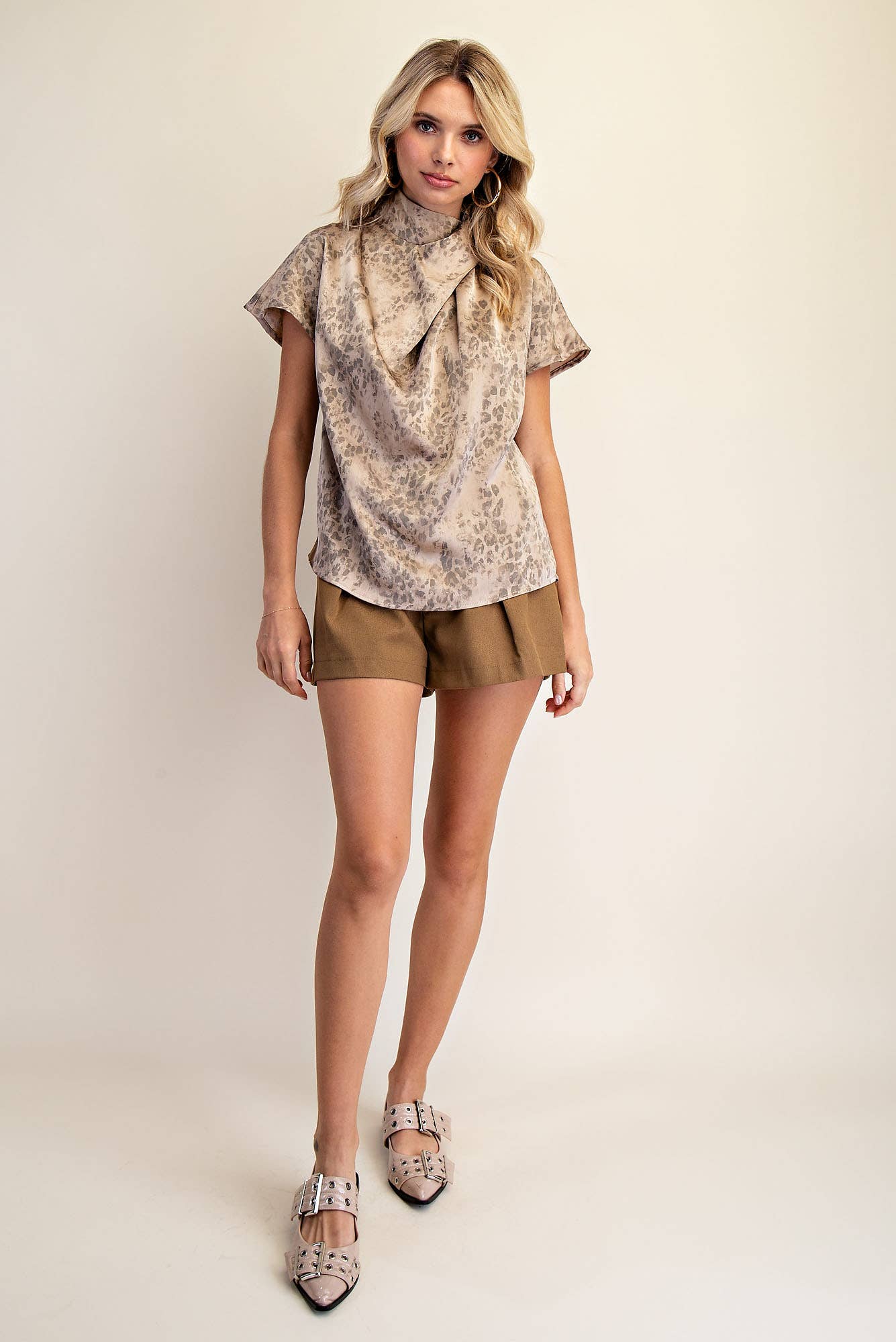Mandarin Collar Short Sleeve Top