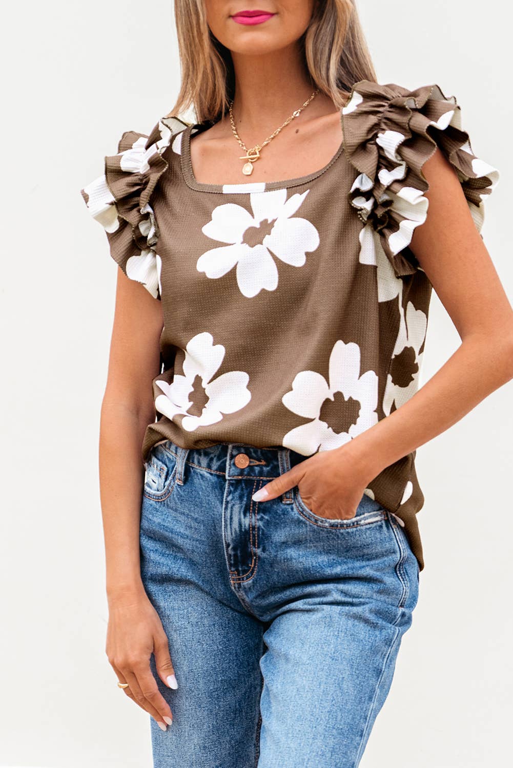 Floral Ruffled Short Sleeve Top
