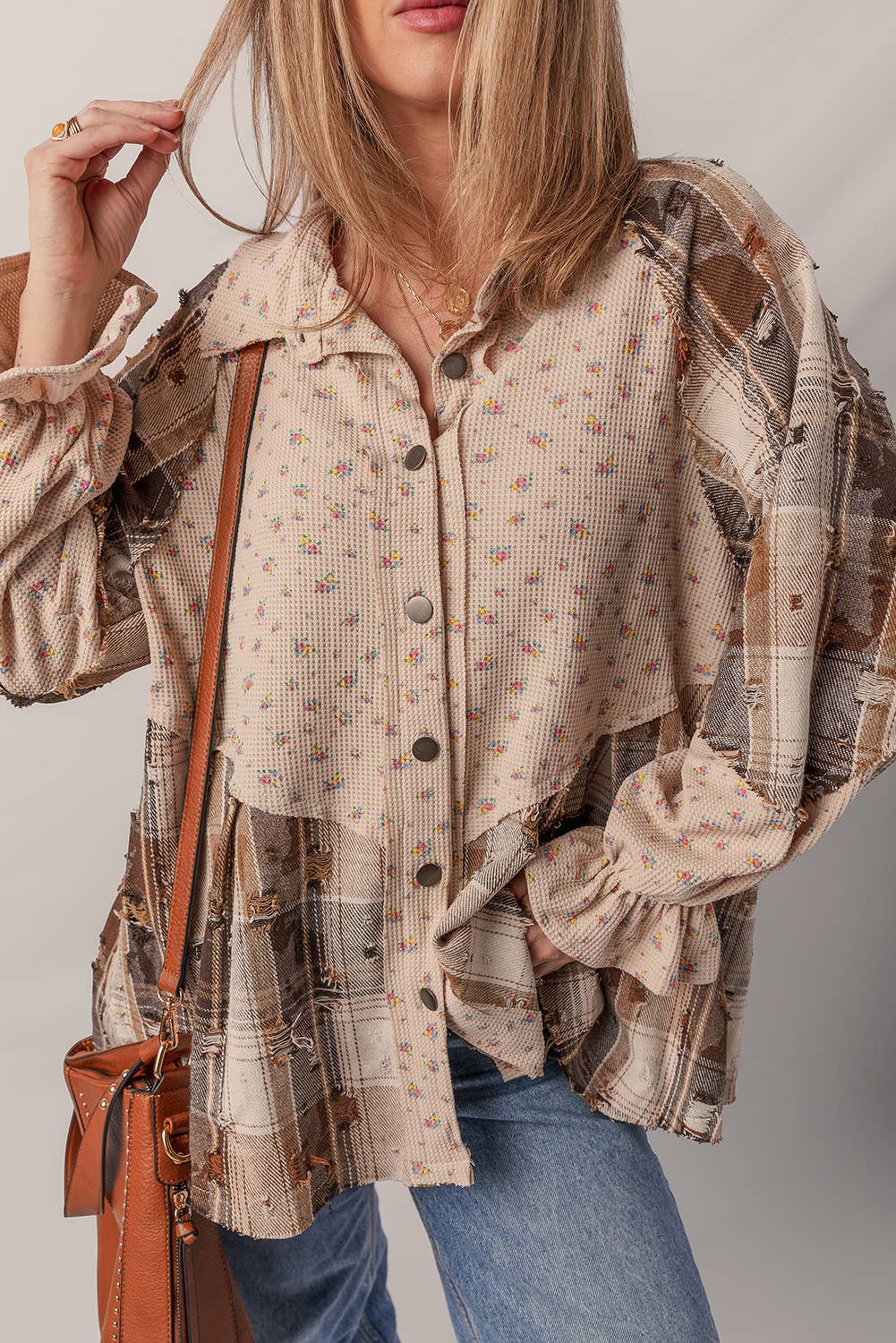 Patchwork Distressed Shacket