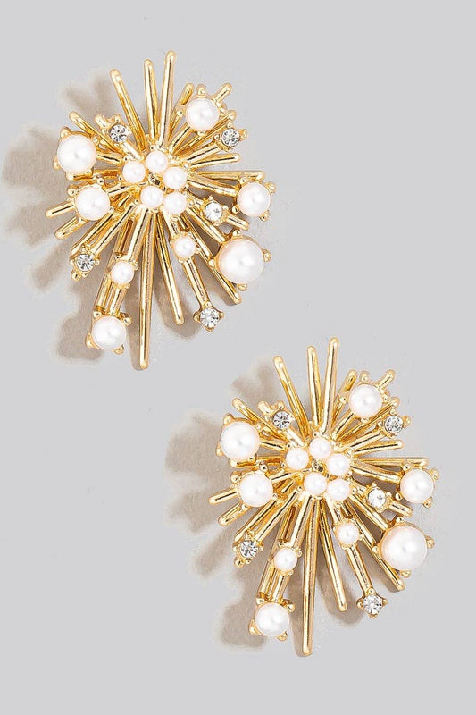 Pearl And Rhinestone Studded Cluster Burst Stud Earrings